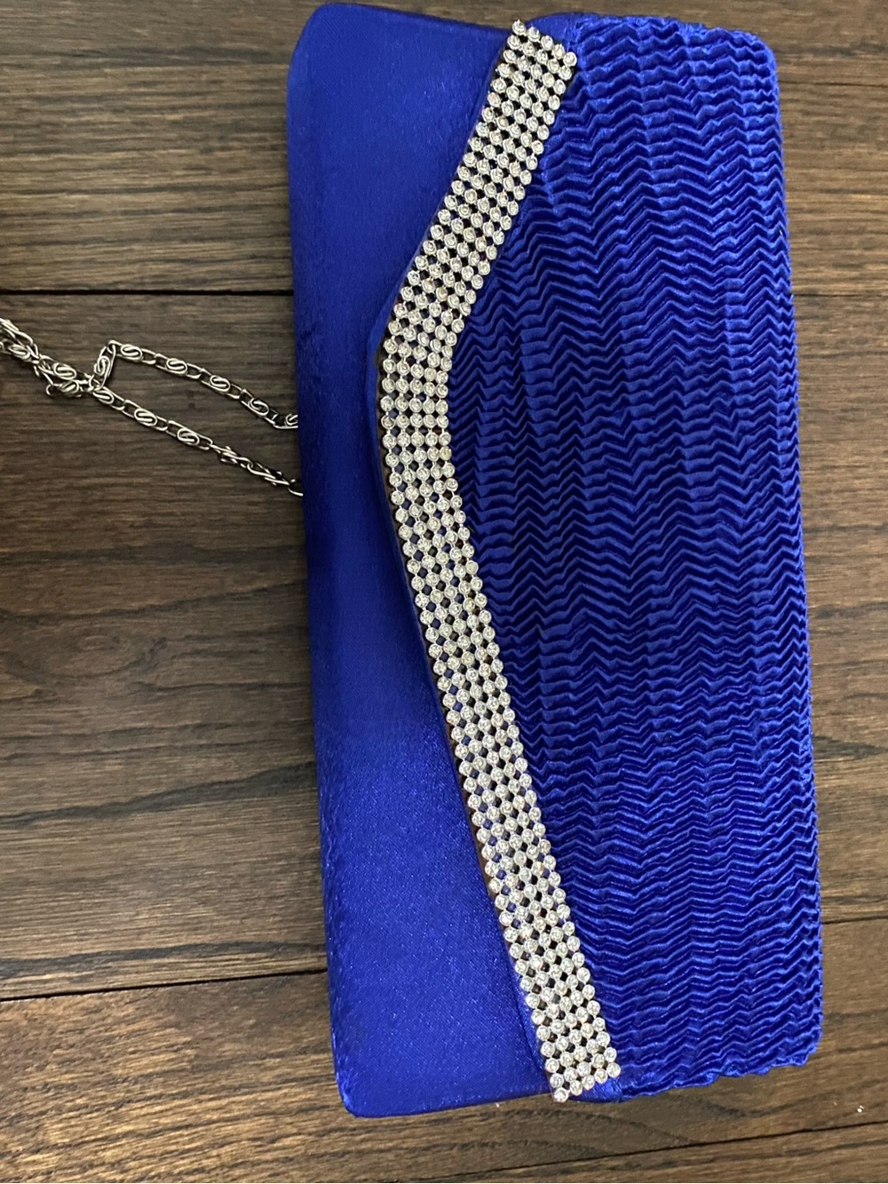 Royal Blue Evening Clutch with Rhinestone Trim